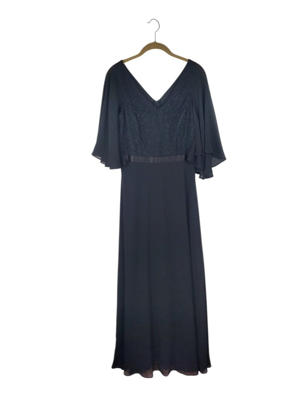 DressTells Cape Sleeve Lace Top Black Maxi Dress V-Neck Wedding Guest Womens M